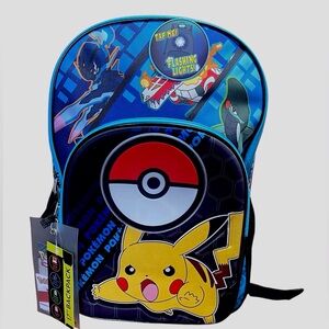 Pikachu with Light Up Pokeball 17” Backpack Pokemon Card Pack Laptop Sleeve